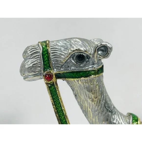 Crystal Bejeweled Camel Heavy Latching Trinket Box Silver Gold Emerald Colored - Picture 9 of 16